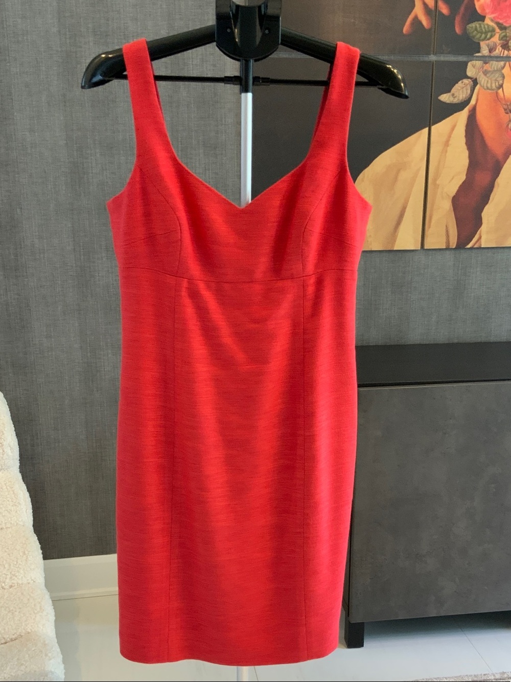 DKNY Red V-Neck Midi Sheath Linen blend Dress 8